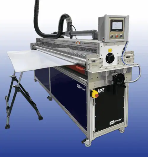 HeliDyne corona treatment system for large, thick, porous materials.